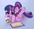 Size: 2180x1872 | Tagged: safe, artist:taneysha, character:twilight sparkle, character:twilight sparkle (alicorn), species:alicorn, species:pony, g4, alternate hairstyle, book, bubble, chest fluff, cute, diabetes intensifies, drink, drinking, ear fluff, female, hoof on cheek, looking at something, looking down, lying down, mare, milkshake, ponytail, prone, rainbow, reading, sipping, soda, solo, spread wings, straw, twiabetes, underhoof, weapons-grade cute, wings