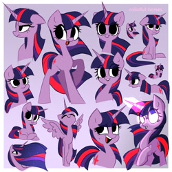 Size: 1200x1195 | Tagged: safe, artist:syrupyyy, character:twilight sparkle, character:twilight sparkle (alicorn), character:twilight sparkle (unicorn), species:alicorn, species:pony, species:unicorn, g4, chibi, collage, cute, solo