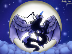 Size: 1920x1440 | Tagged: safe, artist:mythicvixen, oc, oc:mythic moon, species:alicorn, species:bat pony, species:pony, g4, bat pony alicorn, bat wings, moon, wings