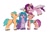 Size: 3600x2322 | Tagged: safe, artist:avrobish, character:hitch trailblazer, character:izzy moonbow, character:pipp petals, character:sunny starscout, species:earth pony, species:pegasus, species:pony, species:unicorn, g5, bag, bandolier, blaze (coat marking), braid, childproof horn, circlet, coat markings, cutie mark, flying, gradient hair, izzy's tennis ball, pipp wings, socks (coat marking), tennis ball, that pony sure does love tennis balls, unshorn fetlocks