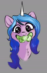 Size: 1782x2730 | Tagged: safe, artist:pucksterv, character:izzy moonbow, species:pony, species:unicorn, g5, bust, chest fluff, gradient hair, izzy's tennis ball, mouth hold, solo, tennis ball, that pony sure does love tennis balls