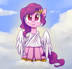 Size: 1188x1140 | Tagged: safe, artist:ketereissm, character:pipp petals, species:pegasus, species:pony, g5, adorapipp, circlet, cute, pipp wings, sitting, sitting on a cloud, solo, toga, unshorn fetlocks
