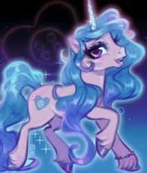 Size: 1001x1182 | Tagged: safe, artist:can9n3, character:izzy moonbow, species:pony, species:unicorn, g5, bracelet, cutie mark, gradient hair, raised hoof, solo, sparkly mane, unshorn fetlocks