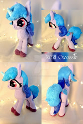 Size: 900x1351 | Tagged: safe, artist:cwossie, character:izzy moonbow, species:pony, species:unicorn, g5, collage, cutie mark, gradient hair, photo, plushie, solo