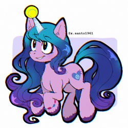 Size: 1000x1000 | Tagged: safe, artist:santo1961, character:izzy moonbow, species:pony, species:unicorn, g5, bracelet, childproof horn, gradient hair, solo, tennis ball, unshorn fetlocks
