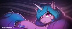 Size: 1600x640 | Tagged: safe, artist:antiander, character:izzy moonbow, species:pony, species:unicorn, g5, couch, cutie mark, gradient hair, lounging, lying down, solo