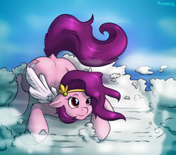 Size: 1280x1126 | Tagged: safe, artist:rainihorn, character:pipp petals, species:pegasus, species:pony, g5, circlet, crouching, cutie mark, pipp wings, solo, standing on a cloud