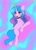 Size: 771x1080 | Tagged: safe, artist:delta hronum, character:izzy moonbow, species:pony, species:unicorn, g5, abstract background, ball, blank flank, chest fluff, childproof horn, cute, eyebrows, eyebrows visible through hair, female, gradient hair, horn, horn guard, horn impalement, hornball, izzy's tennis ball, izzybetes, looking back, mare, open mouth, rear view, solo, tennis ball, toy
