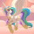 Size: 2485x2500 | Tagged: safe, artist:ailoy4, character:princess celestia, species:alicorn, species:pony, g4, clothing, cloud, ear fluff, female, flying, high res, hoof shoes, jewelry, mare, necklace, open mouth, peytral, regalia, shoes, smiling, solo, spread wings, sun, sunglasses, sunset, wings