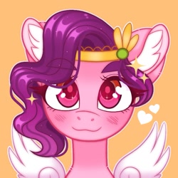 Size: 775x775 | Tagged: safe, artist:duskinova, character:pipp petals, species:pegasus, species:pony, g5, adorapipp, bust, circlet, cute, ear fluff, owo, pipp wings, solo, sparkles