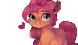 Size: 1000x580 | Tagged: safe, artist:juliana1arts, character:sunny starscout, species:earth pony, species:pony, g5, braid, bust, cutie mark, female, heart, looking at you, mare, simple background, smiling, solo, white background