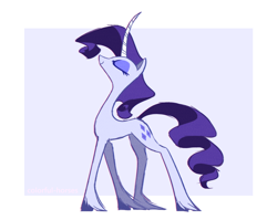 Size: 2048x1629 | Tagged: safe, artist:syrupyyy, character:rarity, species:classical unicorn, species:pony, species:unicorn, g4, abstract background, cloven hooves, colored hooves, curved horn, eyes closed, eyeshadow, female, high res, horn, mare, smiling, solo, unshorn fetlocks