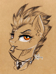 Size: 910x1213 | Tagged: safe, artist:lailyren, character:spitfire, species:pegasus, species:pony, g4, bust, clothing, tie, whistle