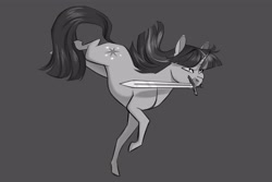 Size: 3988x2659 | Tagged: safe, artist:llama_draws, character:twilight sparkle, character:twilight sparkle (unicorn), species:pony, species:unicorn, g4, mouth hold, sword, weapon