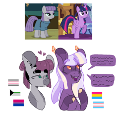 Size: 1240x1172 | Tagged: safe, artist:just-evs, character:maud pie, character:twilight sparkle, character:twilight sparkle (alicorn), species:alicorn, species:earth pony, species:pony, next gen:reverse, g4, bisexual pride flag, bisexuality, cute, demigirl, demigirl pride flag, demiromantic, demiromantic pride flag, female, lesbian, maudabetes, pansexual, pansexual pride flag, redesign, shipping, trans female, transgender, transgender pride flag, twiabetes, twimaud