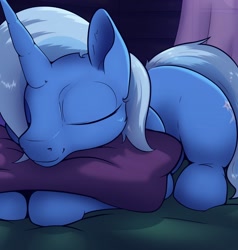 Size: 2000x2100 | Tagged: safe, artist:aquaticvibes, character:trixie, species:pony, species:unicorn, g4, cushion, cute, diatrixes, lying down, sleeping, solo