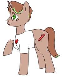 Size: 819x1024 | Tagged: safe, artist:sceneram, species:pony, species:unicorn, g4, clothing, crossover, glasses, male, mcyt, minecraft, ponified, shirt, simple background, slimecicle, solo, stallion, white background, youtube
