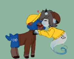 Size: 686x550 | Tagged: safe, artist:rivalsstwtt, species:earth pony, species:pony, species:unicorn, g4, crossover, cute, dream smp, floating, friend (dream smp), ghost, ghostbur, heart, hug, male, mcyt, minecraft, nonbinary, ponified, shipping, wilbur soot, youtube