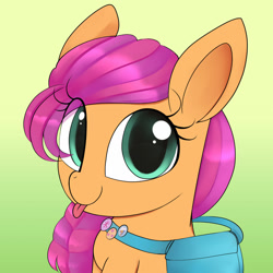 Size: 1280x1280 | Tagged: safe, artist:illusion_dx, artist:illusiondx, character:sunny starscout, species:earth pony, species:pony, g5, bag, blep, braid, bust, cute, solo, sunnybetes, tongue out