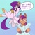 Size: 1024x1024 | Tagged: safe, artist:elcy_bellcup, character:pipp petals, character:sunny starscout, species:earth pony, species:pegasus, species:pony, g5, adorapipp, annoyed, cellphone, coat markings, cute, dialogue, female, gradient background, map, mare, newspaper, open mouth, phone, smartphone, smug, socks (coat marking), speech bubble, sunny starscout is not amused, text, unamused, unshorn fetlocks