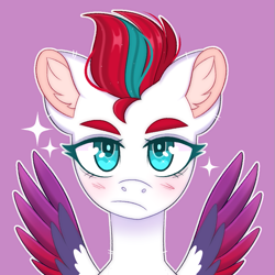 Size: 775x775 | Tagged: safe, artist:duskinova, character:zipp storm, species:pegasus, species:pony, g5, bust, colored wingtips, ear fluff, multicolored wings, portrait, solo, sparkles, wings