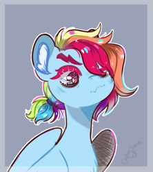 Size: 471x531 | Tagged: safe, artist:orphicswanart, character:rainbow dash, species:pegasus, species:pony, g4, alternate hairstyle, ear fluff, sparkles