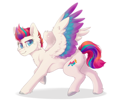 Size: 1280x1103 | Tagged: safe, artist:twinkesus, character:zipp storm, species:pegasus, species:pony, g5, colored wings, cool, cutie mark, simple background, smug, solo, transparent background, unshorn fetlocks, wings