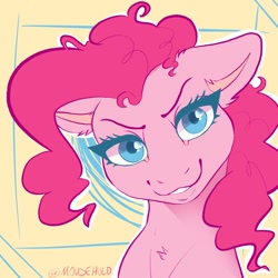 Size: 1200x1200 | Tagged: safe, artist:mouseholo, character:pinkie pie, species:earth pony, species:pony, g4, bust, chest fluff, ear fluff, looking at you, owo, solo