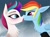 Size: 1200x882 | Tagged: safe, artist:andaluce, character:rainbow dash, character:zipp storm, species:pegasus, species:pony, ship:zippdash, g4, g5, boop, bust, chest fluff, clothing, generation leap, lick, shipping, socks