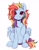 Size: 936x1200 | Tagged: safe, artist:kotya, character:rainbow dash, species:pegasus, species:pony, g4, alternate hairstyle, cute, dashabetes, eye clipping through hair, eyebrows, eyebrows visible through hair, female, front view, full face view, mare, raised hoof, signature, simple background, sitting, solo, white background