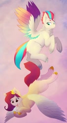 Size: 655x1200 | Tagged: safe, artist:catt_cowardly, character:pipp petals, character:zipp storm, species:pegasus, species:pony, g5, cellphone, circlet, colored wings, flying, phone, smartphone, spread wings, unshorn fetlocks, wings