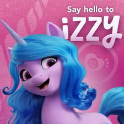 Size: 1080x1080 | Tagged: safe, official, character:izzy moonbow, species:pony, species:unicorn, g5, cute, female, gradient hair, izzybetes, smiling, solo