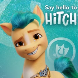 Size: 1080x1080 | Tagged: safe, official, character:hitch trailblazer, species:earth pony, species:pony, g5, blaze (coat marking), dreamworks face, looking at you, male, smiling, smiling at you, solo