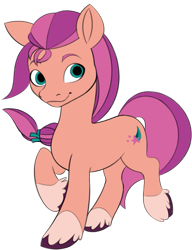 Size: 655x853 | Tagged: safe, artist:108fiona8fay, character:sunny starscout, species:earth pony, species:pony, g5, braid, coat markings, cute, cutie mark, simple background, socks (coat marking), solo, transparent background, unshorn fetlocks