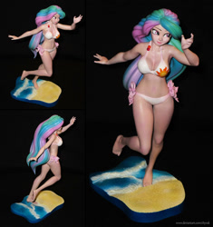 Size: 1280x1361 | Tagged: safe, artist:chyvak, character:princess celestia, species:human, g4, barefoot, beach, belly button, bikini, breasts, busty princess celestia, clothing, feet, female, figurine, human coloration, humanized, midriff, outdoors, running, side-tie bikini, solo, solo female, species swap, swimsuit