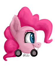 Size: 1280x1707 | Tagged: safe, artist:raphaeldavid, character:pinkie pie, species:earth pony, species:pony, g4, head, profile, signature, simple background, smiling, solo, surreal, wheel, white background