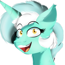 Size: 2800x2800 | Tagged: safe, artist:diamondgreenanimat0, edit, character:lyra heartstrings, species:pony, species:unicorn, g4, background removed, brown eyes, collaboration, eye, eyes, happy, head, shadow, simple background, snout, teeth, transparent background, watching, white hair