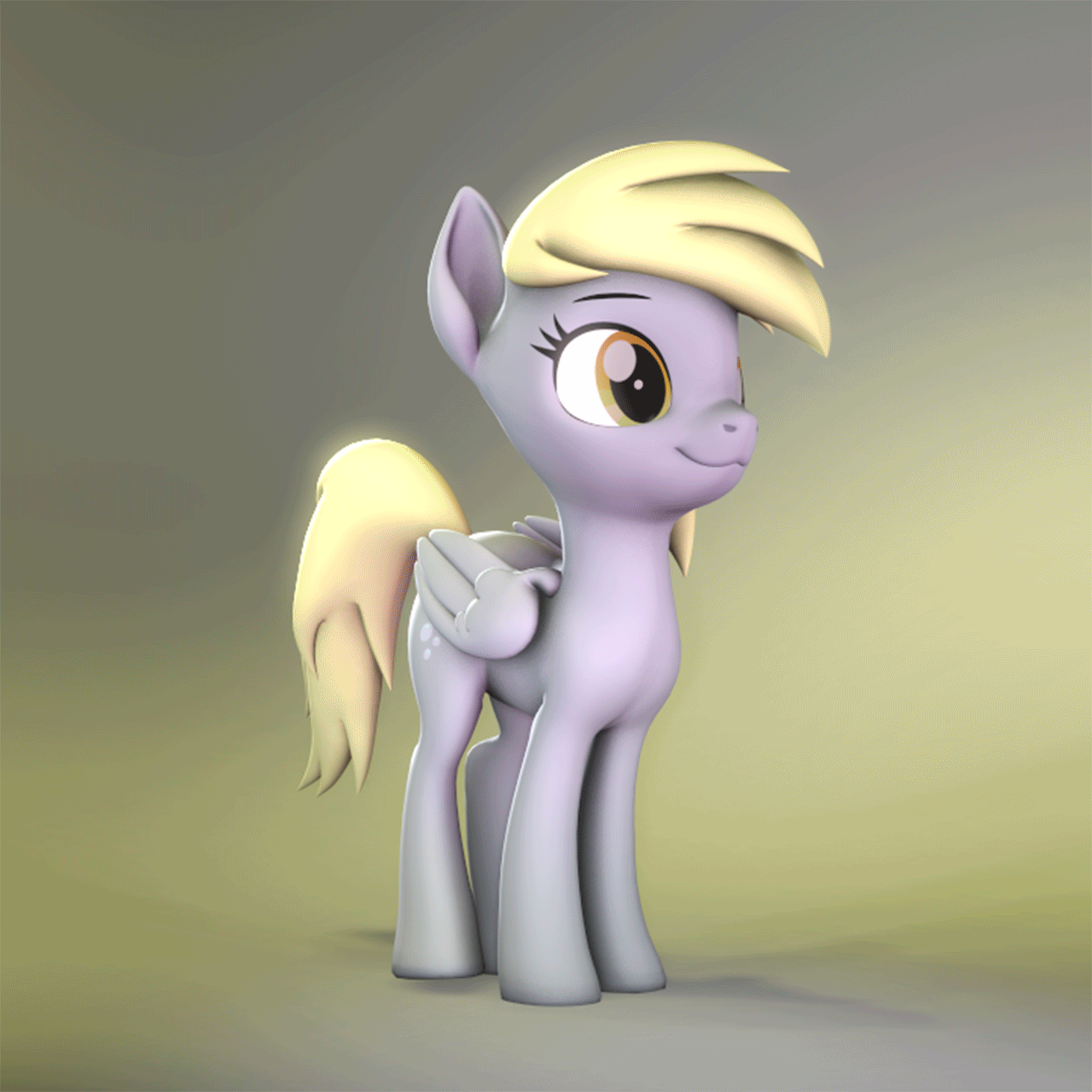Size: 1280x1280 | Tagged: safe, artist:skytail07, character:derpy hooves, species:pegasus, species:pony, g4, 3d, :3, animated, cute, derpabetes, female, gif, gradient background, mare, smiling, solo, source filmmaker, spread wings, sweet dreams fuel, wings