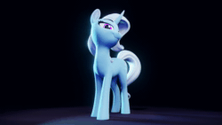 Size: 1280x720 | Tagged: safe, artist:shydale, character:trixie, species:pony, species:unicorn, g4, 3d, animated, blender, blender eevee, butt, curved horn, female, horn, no sound, plot, simple background, smug, turntable, webm