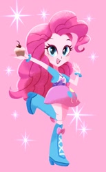Size: 737x1200 | Tagged: safe, artist:binco_293, character:pinkie pie, species:eqg human, g4, cupcake, food, happy, solo, sparkles