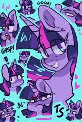Size: 2000x3000 | Tagged: safe, artist:goshhhh, character:twilight sparkle, character:twilight sparkle (alicorn), species:alicorn, species:pony, g4, angry, annoyed, bust, expressions, gasp, simple background, solo, surprised, text