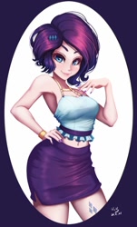 Size: 604x1000 | Tagged: safe, artist:the-park, character:rarity, species:human, g4, bracelet, clothing, cutie mark tattoo, humanized, jewelry, short hair, skirt, solo, species swap