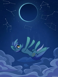 Size: 1600x2134 | Tagged: safe, artist:stravy_vox, character:lyra heartstrings, species:pony, species:unicorn, g4, cloud, constellation, dream, falling, moon, solo, stars