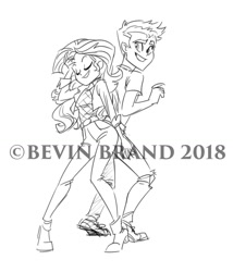 Size: 792x924 | Tagged: safe, artist:bevin brand, character:flash sentry, character:sunset shimmer, species:eqg human, g4, my little pony:equestria girls, dancing, obtrusive watermark, official fan art, watermark