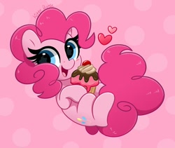 Size: 1200x1015 | Tagged: safe, artist:kittyrosie, character:pinkie pie, species:earth pony, species:pony, g4, cupcake, cute, diapinkes, food, heart, solo