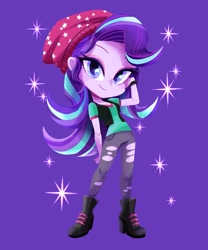 Size: 997x1200 | Tagged: safe, artist:binco_293, character:starlight glimmer, species:eqg human, g4, beanie, clothing, hat, solo, sparkles
