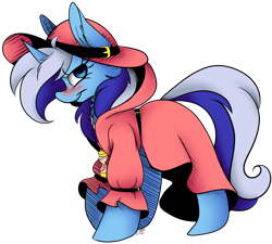 Size: 1024x920 | Tagged: safe, artist:cutepencilcase, character:minuette, species:pony, species:unicorn, g4, blushing, clothing, hat, hourglass, looking at you, profile, simple background, solo, transparent background