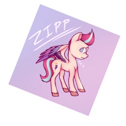 Size: 768x768 | Tagged: safe, artist:elvinatoons, character:zipp storm, species:pegasus, species:pony, g5, colored wings, cutie mark, solo, text, unshorn fetlocks, wings