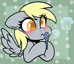 Size: 1200x1039 | Tagged: safe, artist:sakukitty, character:derpy hooves, species:pegasus, species:pony, g4, blushing, bubble, bust, cute, derpabetes, soap bubble, solo