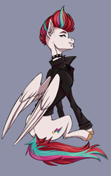 Size: 1225x1937 | Tagged: safe, artist:lambibelle, character:zipp storm, species:pegasus, species:pony, g5, clothing, cool, cutie mark, jacket, leather jacket, looking back, sitting, smug, solo